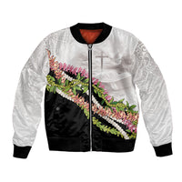Hawaii Mokihana Mix Pikake Leis Mahalo 'Olelo Bomber Jacket White Tapa LT7 Unisex White - Polynesian Pride