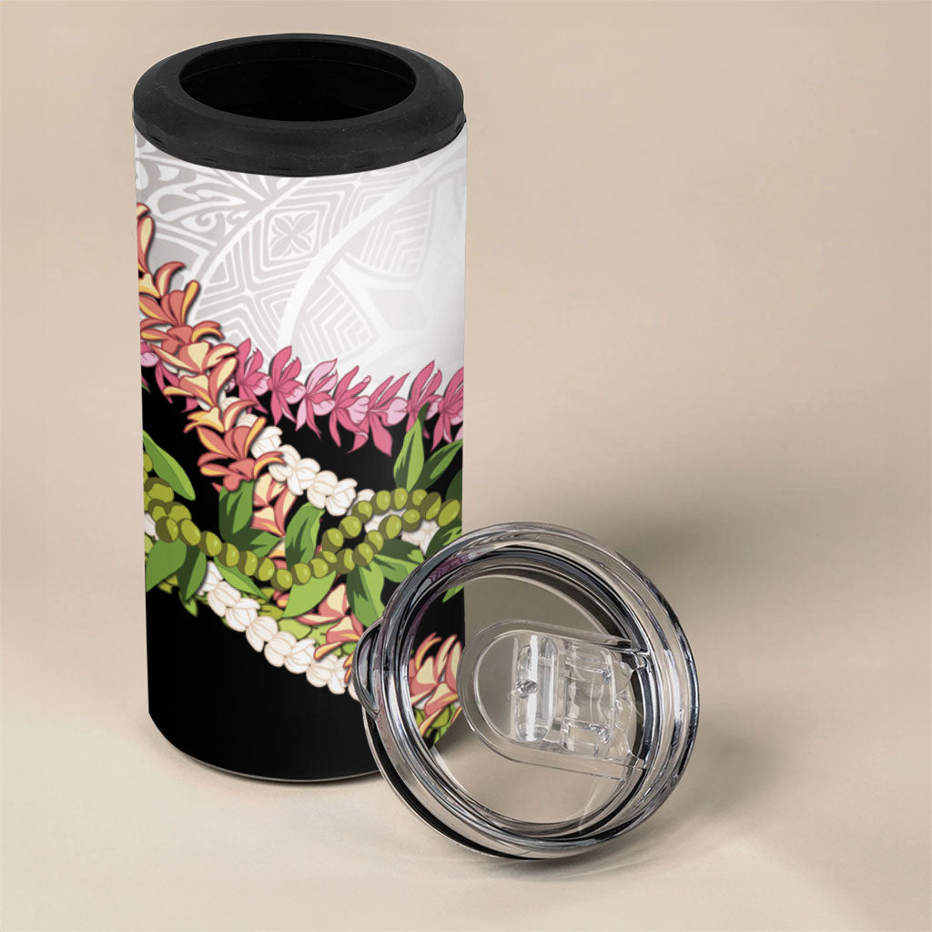 Hawaii Mokihana Mix Pikake Leis Mahalo 'Olelo 4 in 1 Can Cooler Tumbler White Tapa LT7 - Polynesian Pride