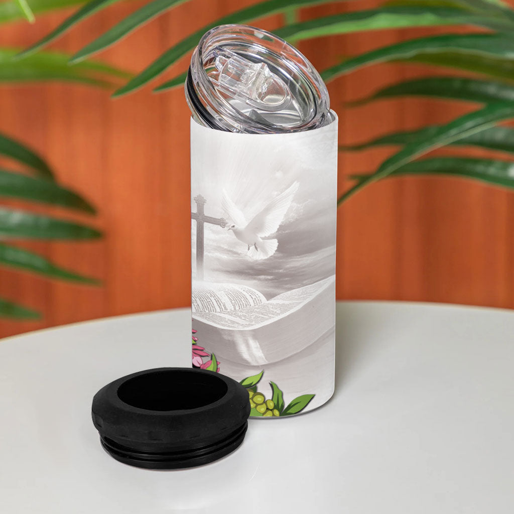 Hawaii Mokihana Mix Pikake Leis Mahalo 'Olelo 4 in 1 Can Cooler Tumbler White Tapa LT7 - Polynesian Pride