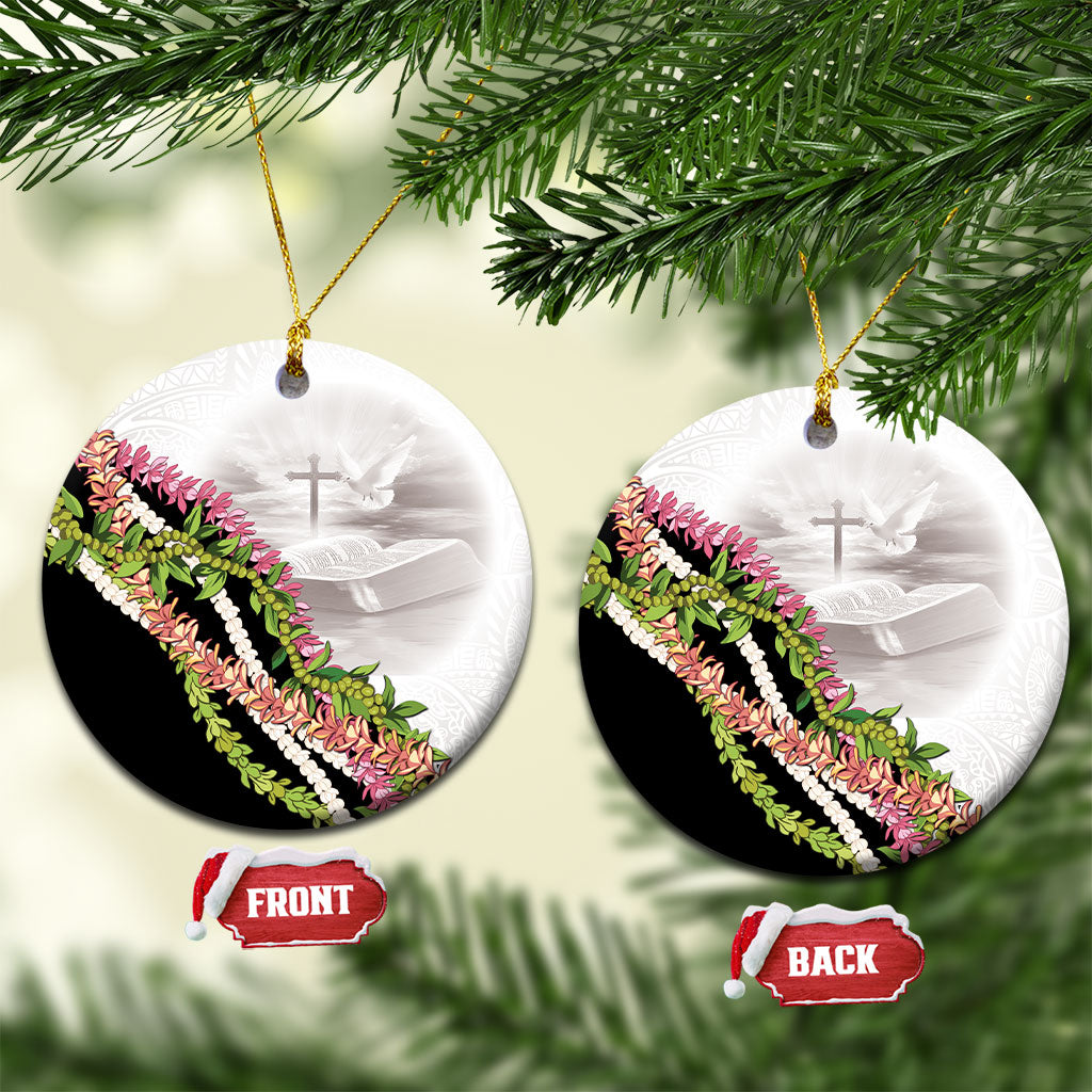 Hawaii Mokihana Mix Pikake Leis Mahalo 'Olelo Ceramic Ornament White Tapa