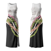 Hawaii Mokihana Mix Pikake Leis Mahalo 'Olelo Couples Matching Tank Maxi Dress and Hawaiian Shirt White Tapa LT7 - Polynesian Pride