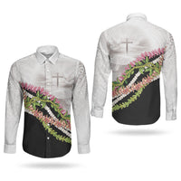 Hawaii Mokihana Mix Pikake Leis Mahalo 'Olelo Couples Matching Tank Maxi Dress and Long Sleeve Button Shirt White Tapa LT7 - Polynesian Pride
