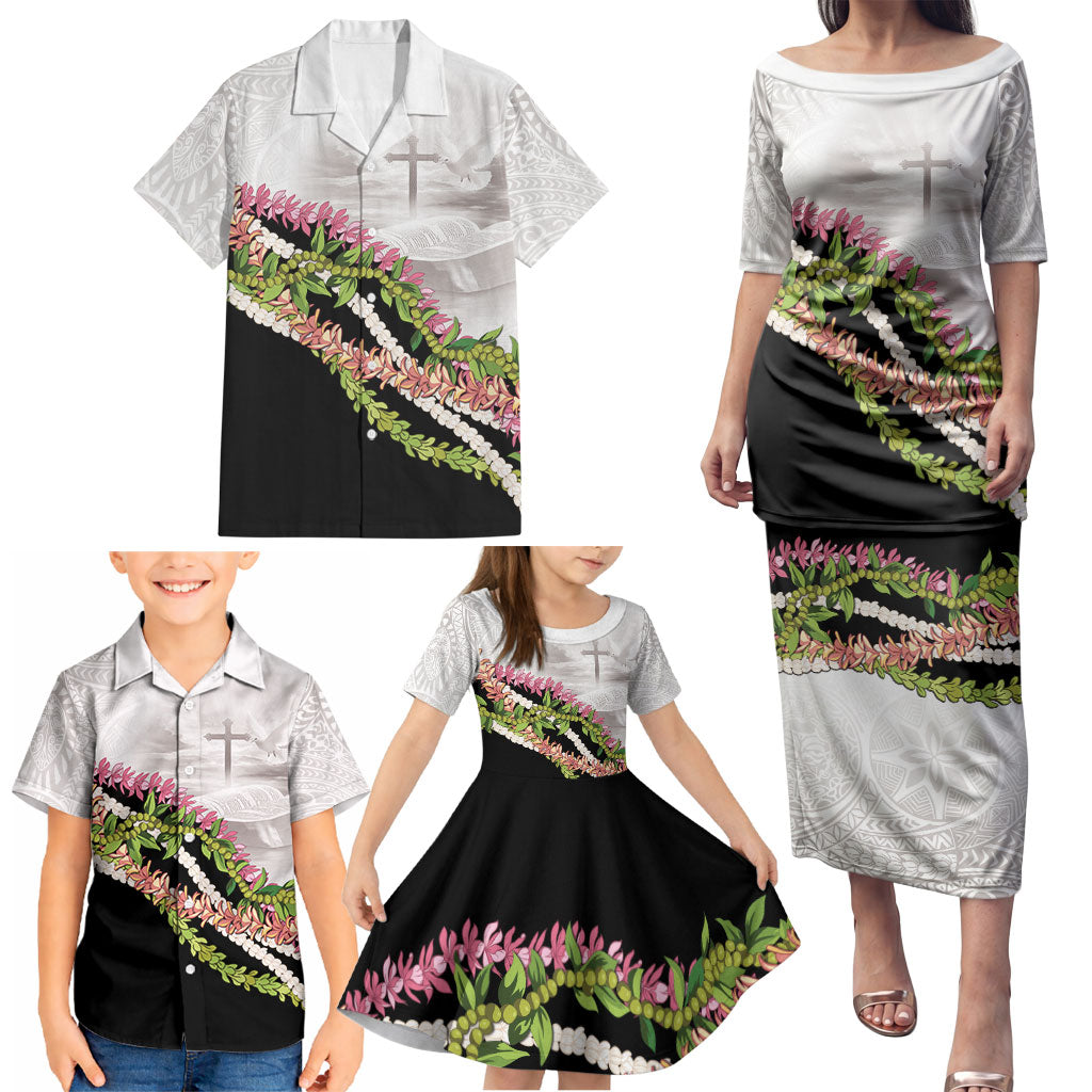 Hawaii Mokihana Mix Pikake Leis Mahalo 'Olelo Family Matching Puletasi and Hawaiian Shirt White Tapa LT7 - Polynesian Pride