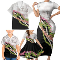 Hawaii Mokihana Mix Pikake Leis Mahalo 'Olelo Family Matching Short Sleeve Bodycon Dress and Hawaiian Shirt White Tapa LT7 - Polynesian Pride