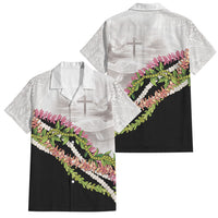 Hawaii Mokihana Mix Pikake Leis Mahalo 'Olelo Family Matching Tank Maxi Dress and Hawaiian Shirt White Tapa LT7 Dad's Shirt - Short Sleeve White - Polynesian Pride