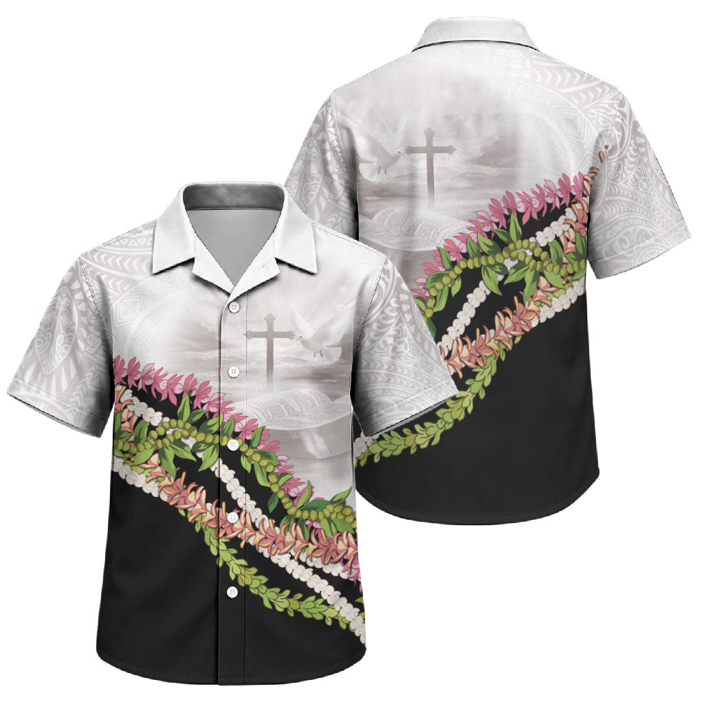 Hawaii Mokihana Mix Pikake Leis Mahalo 'Olelo Family Matching Tank Maxi Dress and Hawaiian Shirt White Tapa LT7 Son's Shirt White - Polynesian Pride