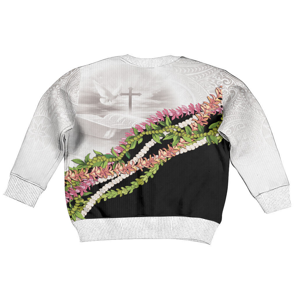 Hawaii Mokihana Mix Pikake Leis Mahalo 'Olelo Kid Ugly Christmas Sweater White Tapa