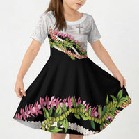 Hawaii Mokihana Mix Pikake Leis Mahalo 'Olelo Kid Short Sleeve Dress White Tapa LT7 KID White - Polynesian Pride