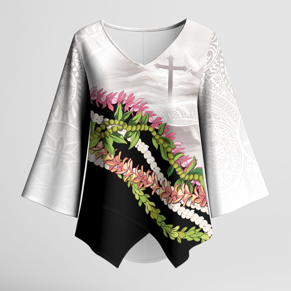 Hawaii Mokihana Mix Pikake Leis Mahalo 'Olelo Kimono Sleeve Blouse White Tapa LT7 Female White - Polynesian Pride
