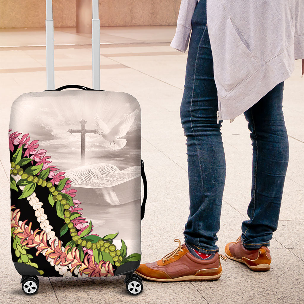 Hawaii Mokihana Mix Pikake Leis Mahalo 'Olelo Luggage Cover White Tapa LT7 White - Polynesian Pride