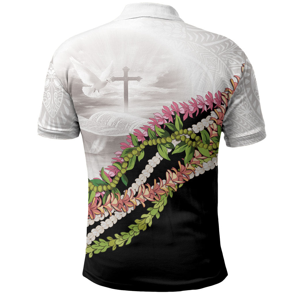 Hawaii Mokihana Mix Pikake Leis Mahalo 'Olelo Polo Shirt White Tapa LT7 - Polynesian Pride
