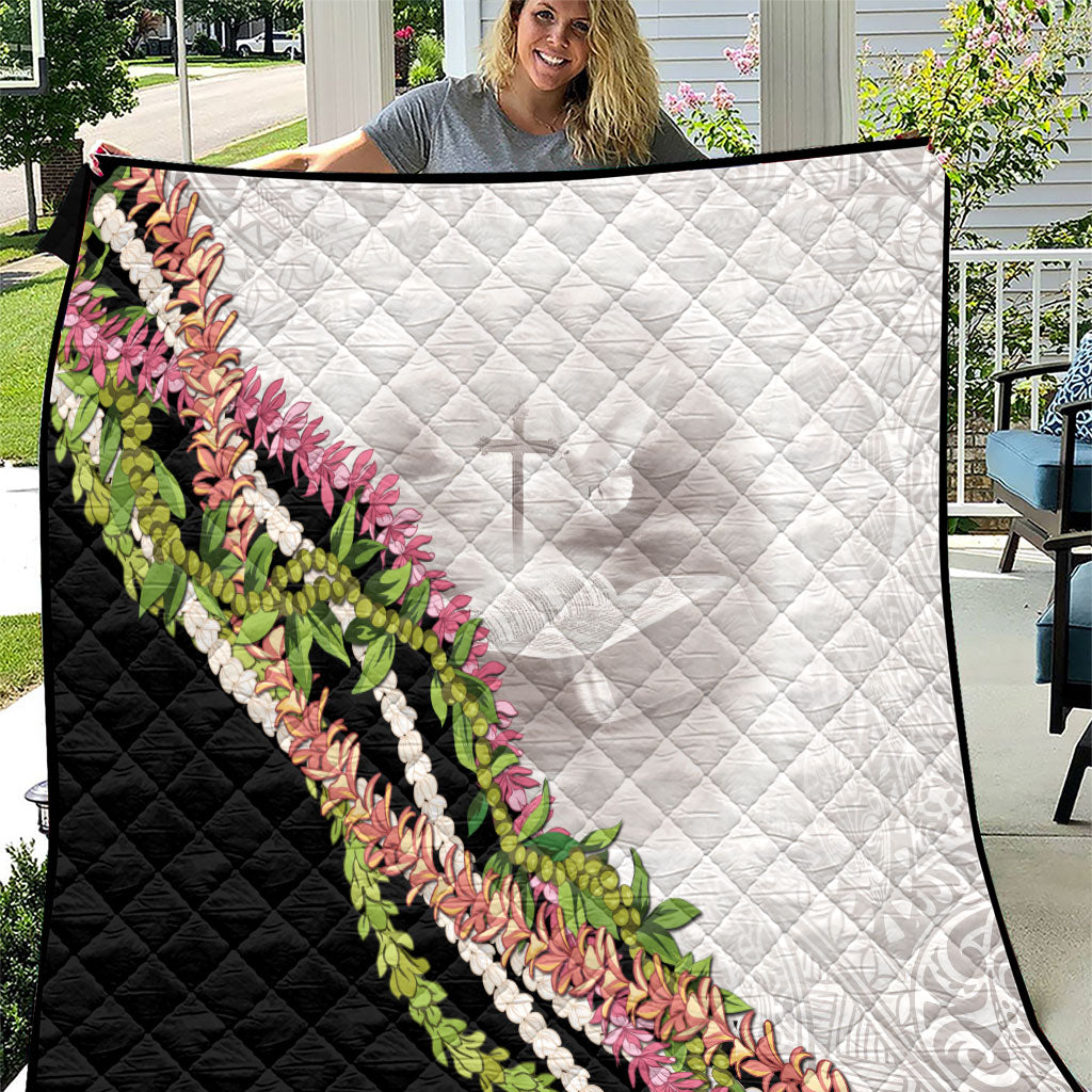 Hawaii Mokihana Mix Pikake Leis Mahalo 'Olelo Quilt White Tapa LT7 White - Polynesian Pride