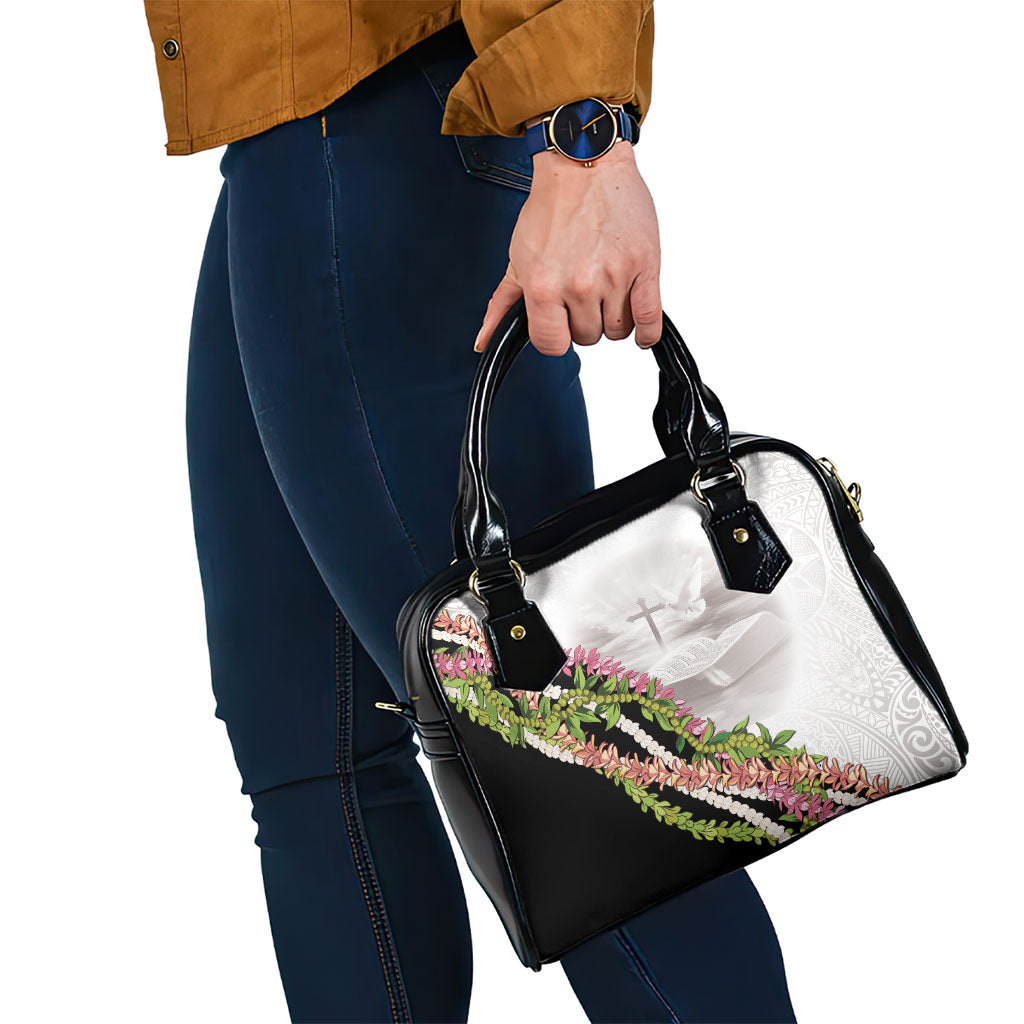 Hawaii Mokihana Mix Pikake Leis Mahalo 'Olelo Shoulder Handbag White Tapa LT7 - Polynesian Pride