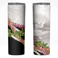Hawaii Mokihana Mix Pikake Leis Mahalo 'Olelo Skinny Tumbler White Tapa LT7 White - Polynesian Pride