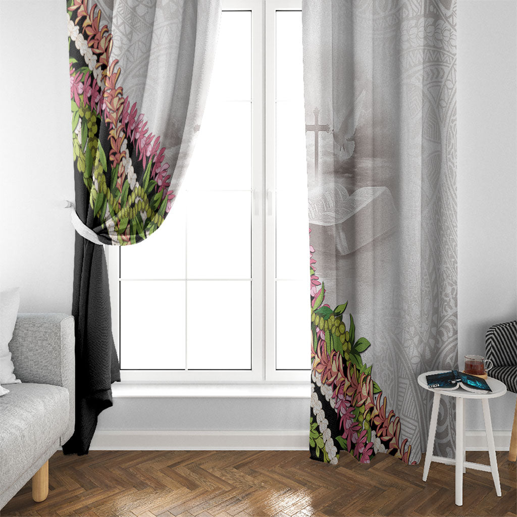 Hawaii Mokihana Mix Pikake Leis Mahalo 'Olelo Window Curtain White Tapa LT7 - Polynesian Pride