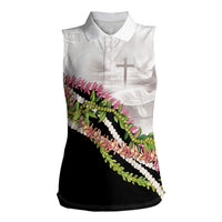 Hawaii Mokihana Mix Pikake Leis Mahalo 'Olelo Women Sleeveless Polo Shirt White Tapa LT7 Female White - Polynesian Pride