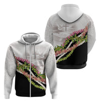 Hawaii Mokihana Mix Pikake Leis Mahalo 'Olelo Zip Hoodie White Tapa LT7 - Polynesian Pride