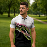 Hawaii Mokihana Mix Pikake Leis Mahalo 'Olelo Zipper Polo Shirt White Tapa LT7 - Polynesian Pride
