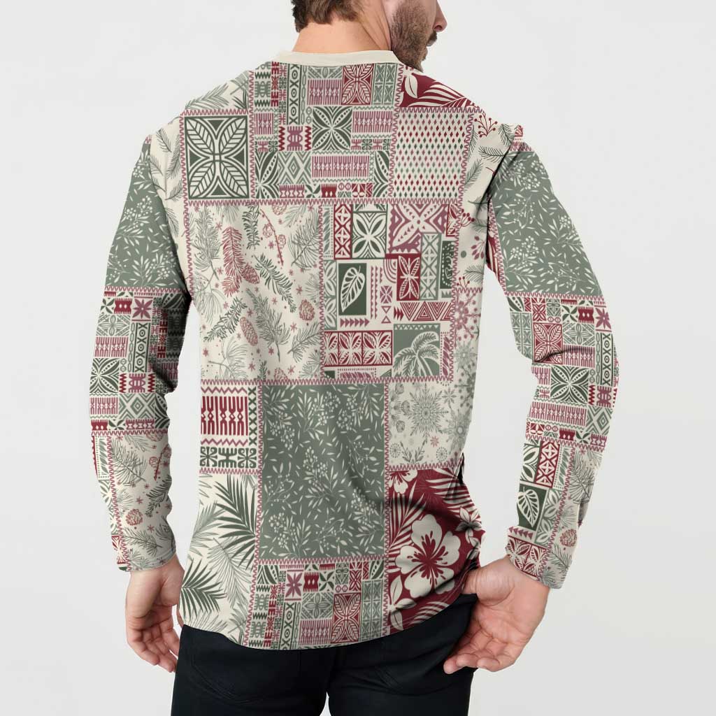 Aloha Hawaii Pastel Christmas Patchwork Button Sweatshirt Classic Style - Polynesian Pride