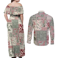 Aloha Hawaii Pastel Christmas Patchwork Couples Matching Off Shoulder Maxi Dress and Long Sleeve Button Shirt Classic Style - Polynesian Pride