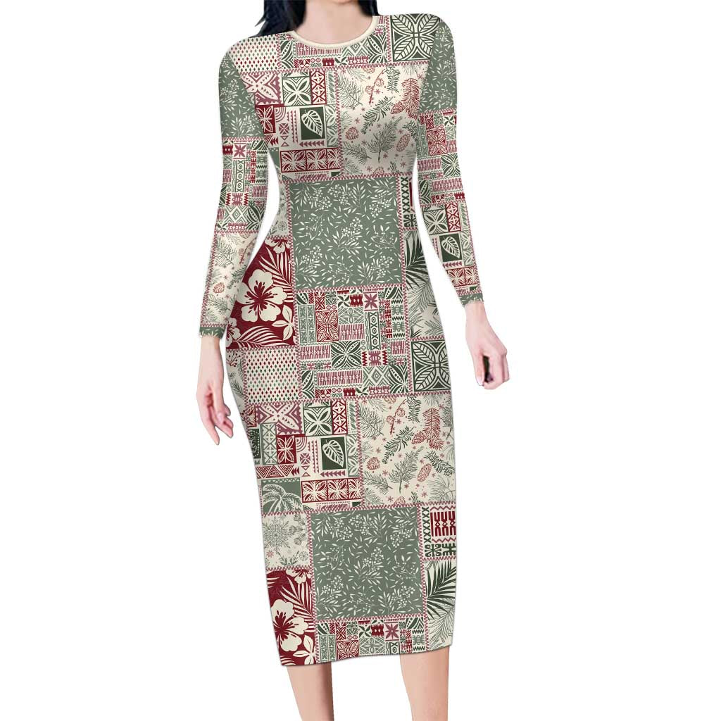 Aloha Hawaii Pastel Christmas Patchwork Family Matching Long Sleeve Bodycon Dress and Hawaiian Shirt Classic Style - Polynesian Pride