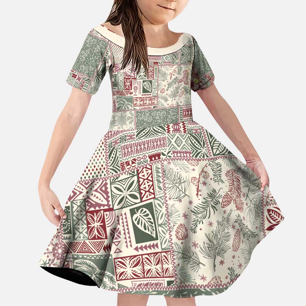 Aloha Hawaii Pastel Christmas Patchwork Family Matching Puletasi and Hawaiian Shirt Classic Style LT7 Daughter's Dress Pastel Green - Polynesian Pride