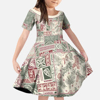 Aloha Hawaii Pastel Christmas Patchwork Family Matching Puletasi and Hawaiian Shirt Classic Style LT7 Daughter's Dress Pastel Green - Polynesian Pride