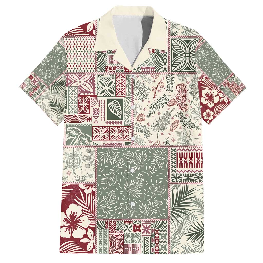 Aloha Hawaii Pastel Christmas Patchwork Family Matching Puletasi and Hawaiian Shirt Classic Style LT7 Dad's Shirt - Short Sleeve Pastel Green - Polynesian Pride