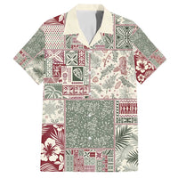Aloha Hawaii Pastel Christmas Patchwork Family Matching Puletasi and Hawaiian Shirt Classic Style LT7 Dad's Shirt - Short Sleeve Pastel Green - Polynesian Pride
