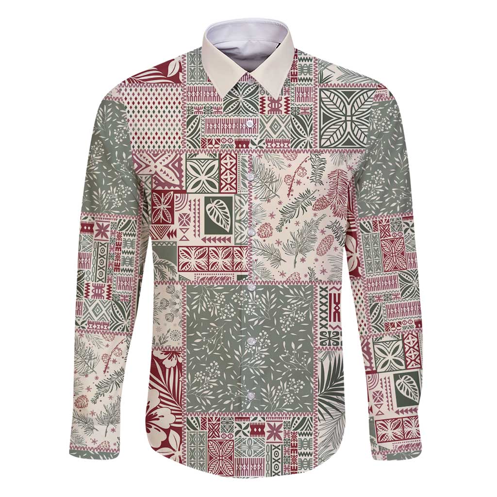 Aloha Hawaii Pastel Christmas Patchwork Family Matching Puletasi and Hawaiian Shirt Classic Style LT7 Dad's Shirt - Long Sleeve Pastel Green - Polynesian Pride