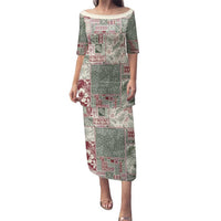 Aloha Hawaii Pastel Christmas Patchwork Family Matching Puletasi and Hawaiian Shirt Classic Style LT7 Mom's Dress Pastel Green - Polynesian Pride