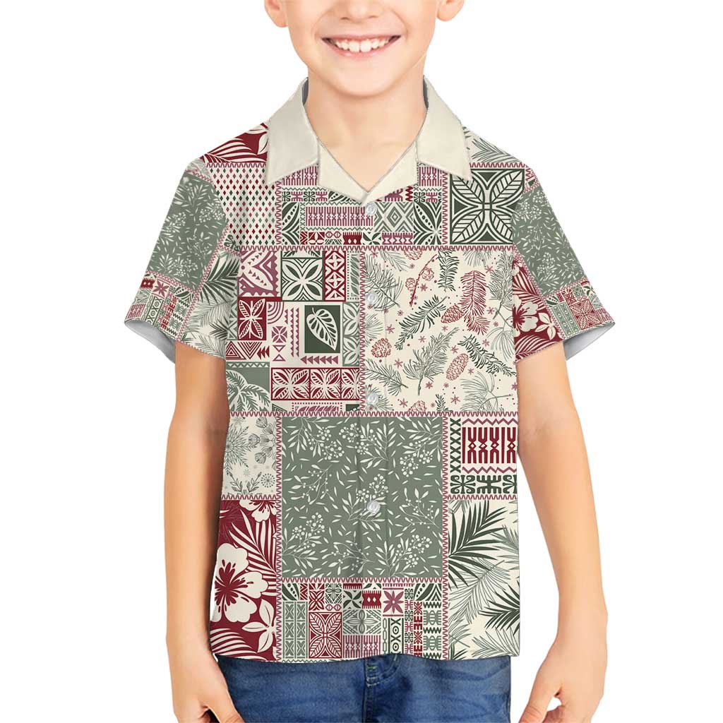 Aloha Hawaii Pastel Christmas Patchwork Family Matching Puletasi and Hawaiian Shirt Classic Style LT7 Son's Shirt Pastel Green - Polynesian Pride