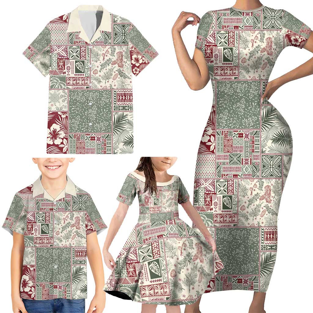 Aloha Hawaii Pastel Christmas Patchwork Family Matching Short Sleeve Bodycon Dress and Hawaiian Shirt Classic Style - Polynesian Pride