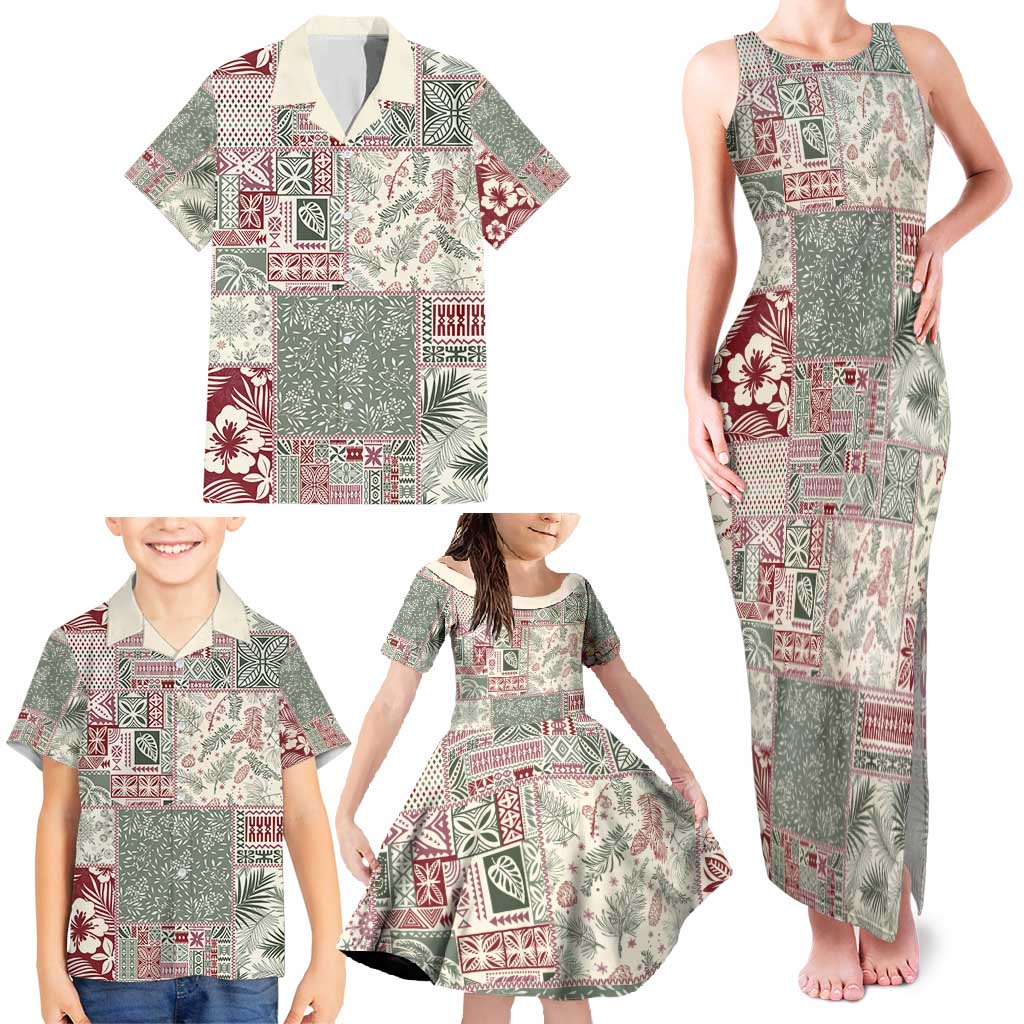Aloha Hawaii Pastel Christmas Patchwork Family Matching Tank Maxi Dress and Hawaiian Shirt Classic Style - Polynesian Pride