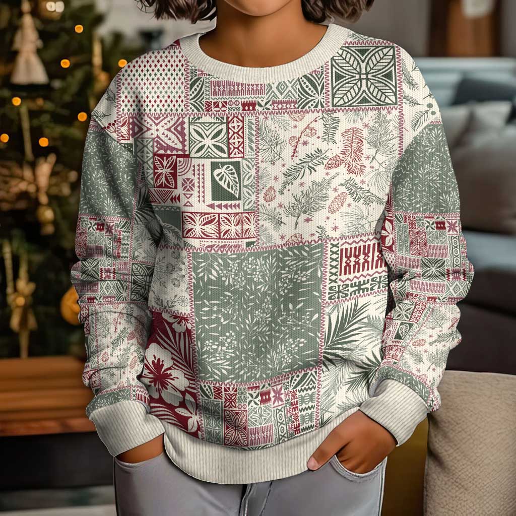 Aloha Hawaii Pastel Christmas Patchwork Kid Ugly Christmas Sweater Classic Style - Polynesian Pride