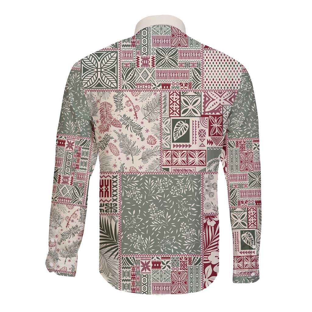 Aloha Hawaii Pastel Christmas Patchwork Long Sleeve Button Shirt Classic Style - Polynesian Pride