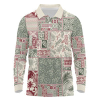 Aloha Hawaii Pastel Christmas Patchwork Long Sleeve Polo Shirt Classic Style - Polynesian Pride