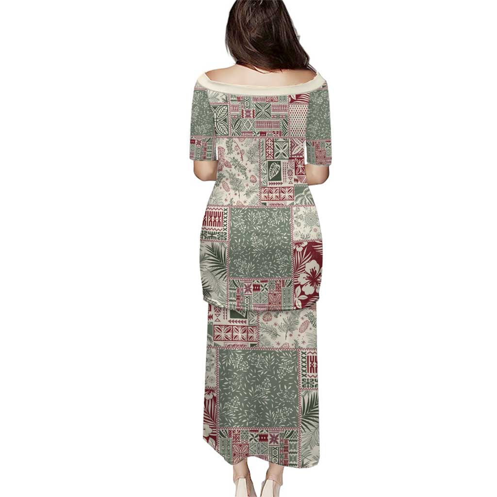 Aloha Hawaii Pastel Christmas Patchwork Puletasi Classic Style - Polynesian Pride