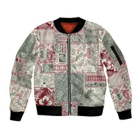 Aloha Hawaii Pastel Christmas Patchwork Sleeve Zip Bomber Jacket Classic Style - Polynesian Pride