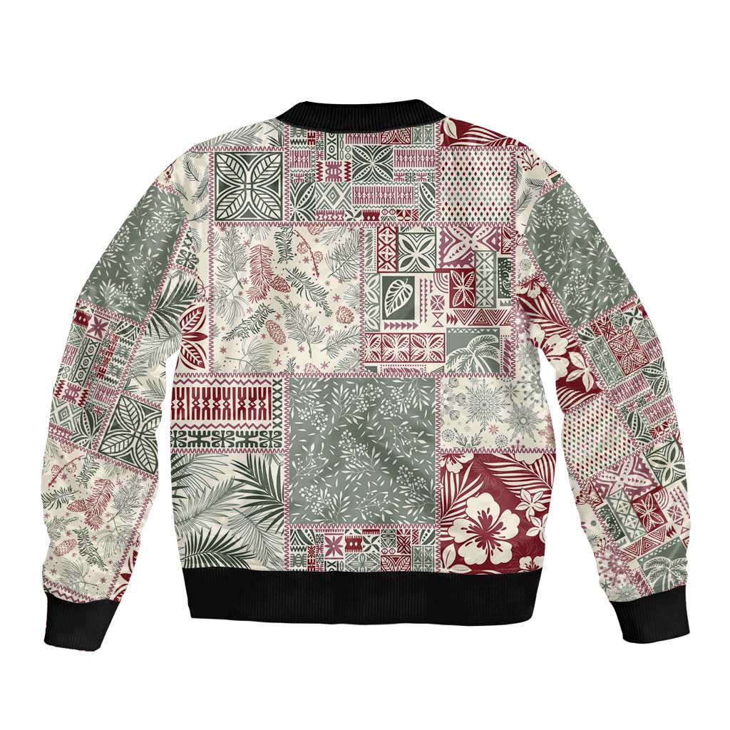 Aloha Hawaii Pastel Christmas Patchwork Sleeve Zip Bomber Jacket Classic Style - Polynesian Pride