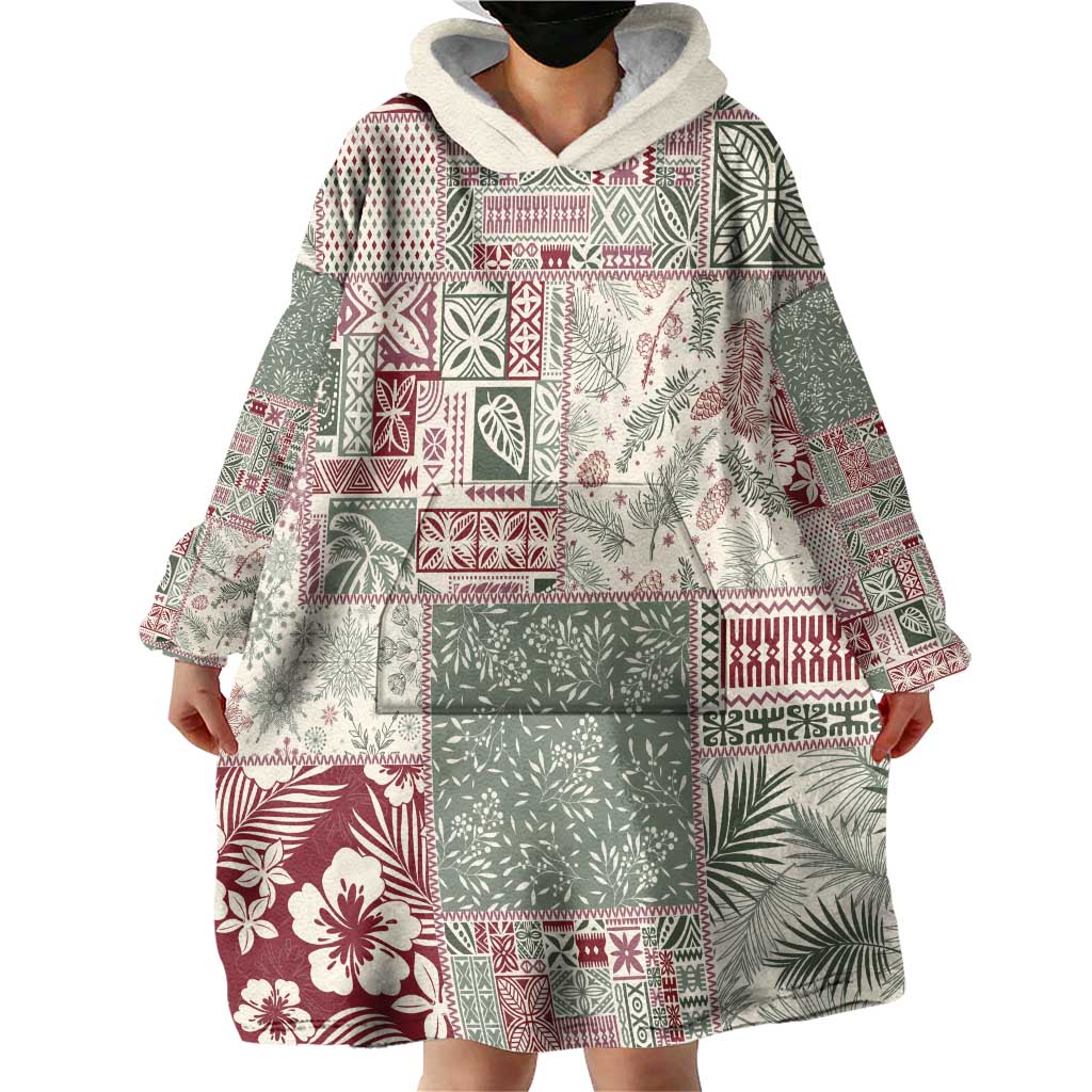 Aloha Hawaii Pastel Christmas Patchwork Wearable Blanket Hoodie Classic Style - Polynesian Pride