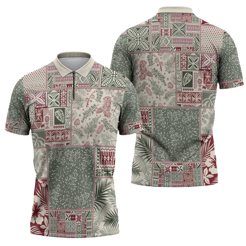 Aloha Hawaii Pastel Christmas Patchwork Zipper Polo Shirt Classic Style - Polynesian Pride