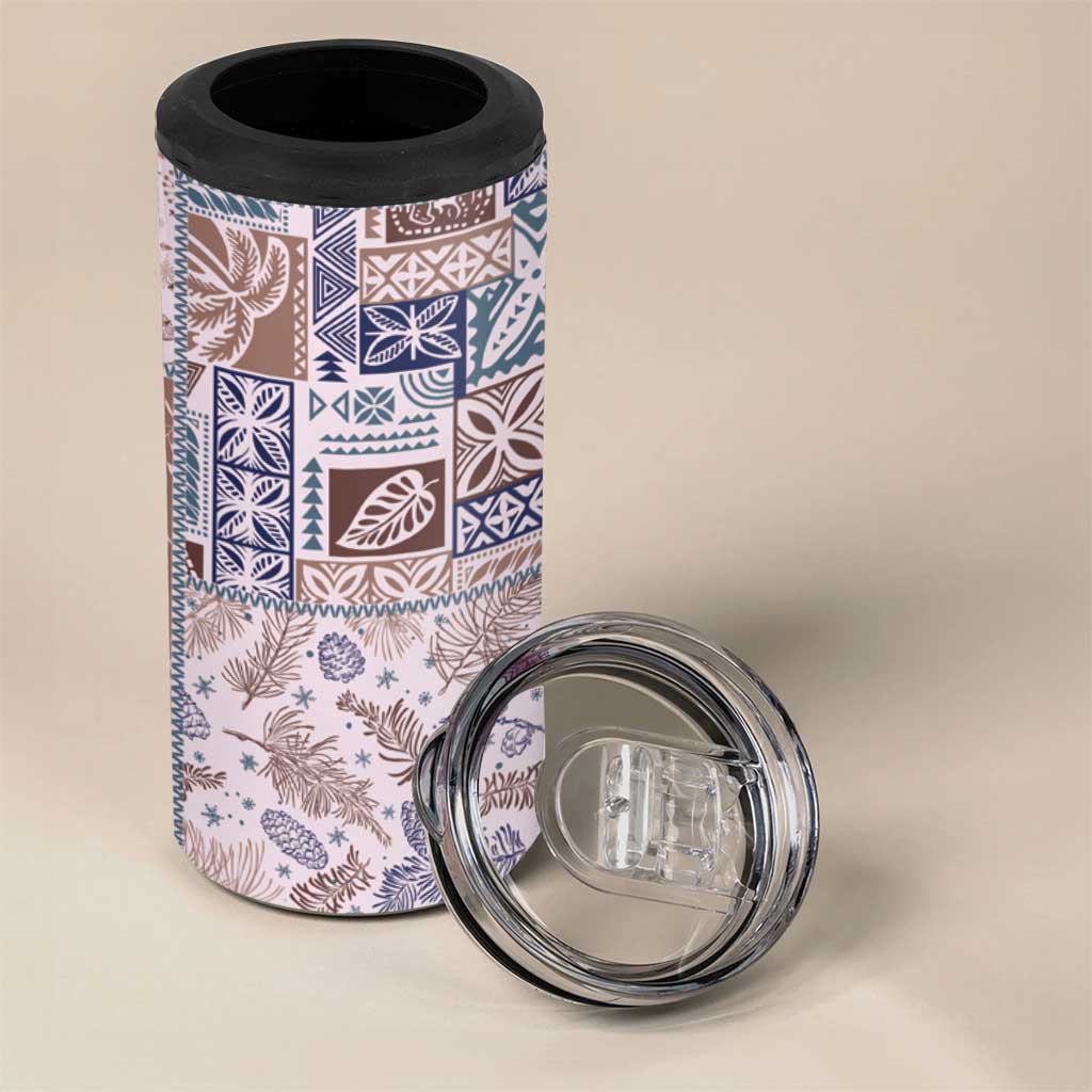 Aloha Hawaii Pastel Christmas Patchwork 4 in 1 Can Cooler Tumbler Rustic Style - Polynesian Pride
