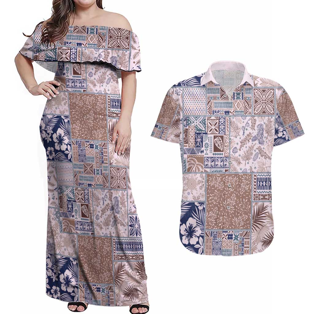 Aloha Hawaii Pastel Christmas Patchwork Couples Matching Off Shoulder Maxi Dress and Hawaiian Shirt Rustic Style - Polynesian Pride