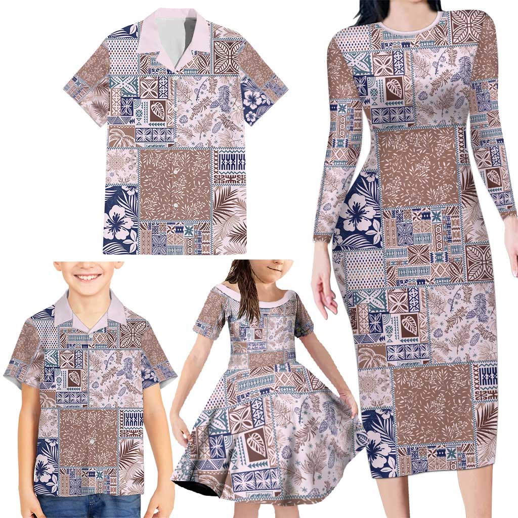 Aloha Hawaii Pastel Christmas Patchwork Family Matching Long Sleeve Bodycon Dress and Hawaiian Shirt Rustic Style - Polynesian Pride