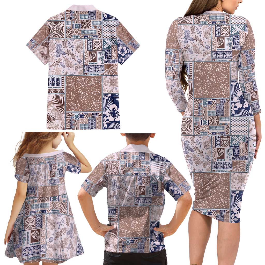 Aloha Hawaii Pastel Christmas Patchwork Family Matching Long Sleeve Bodycon Dress and Hawaiian Shirt Rustic Style - Polynesian Pride
