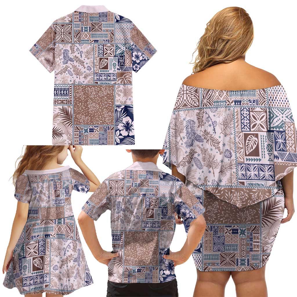 Aloha Hawaii Pastel Christmas Patchwork Family Matching Off Shoulder Short Dress and Hawaiian Shirt Rustic Style - Polynesian Pride