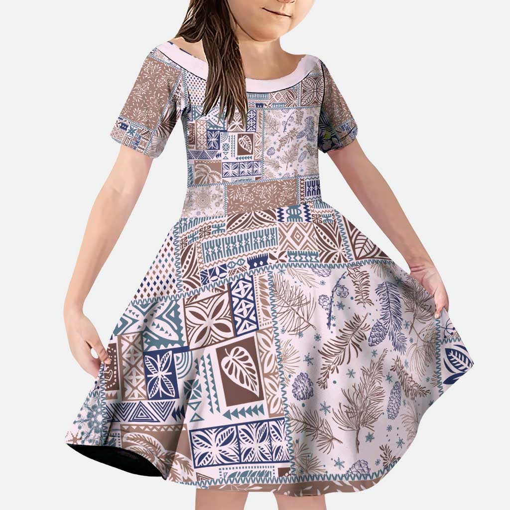 Aloha Hawaii Pastel Christmas Patchwork Family Matching Puletasi and Hawaiian Shirt Rustic Style LT7 Daughter's Dress Beige - Polynesian Pride