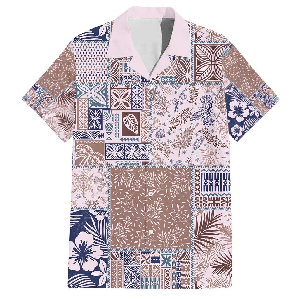 Aloha Hawaii Pastel Christmas Patchwork Family Matching Puletasi and Hawaiian Shirt Rustic Style LT7 Dad's Shirt - Short Sleeve Beige - Polynesian Pride