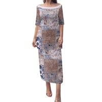 Aloha Hawaii Pastel Christmas Patchwork Family Matching Puletasi and Hawaiian Shirt Rustic Style LT7 Mom's Dress Beige - Polynesian Pride